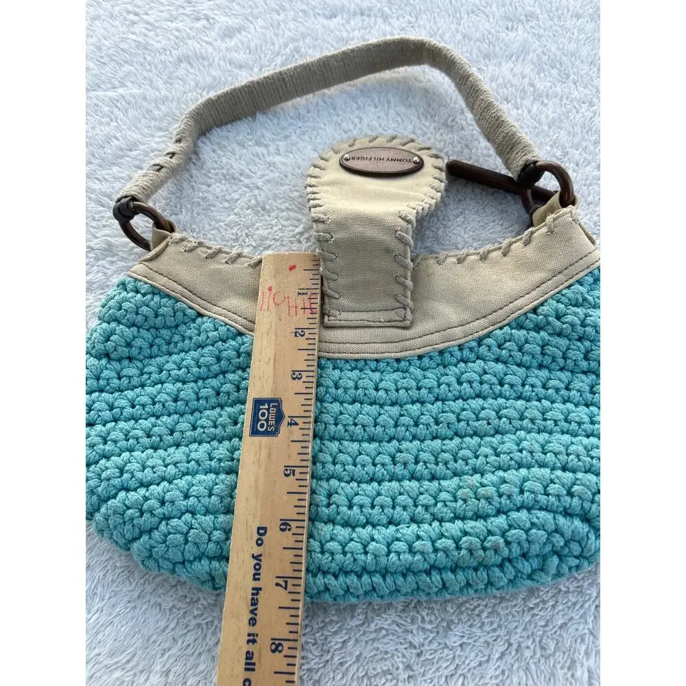 Vintage Tommy Hilfiger Hobo Bag Purse Woven Canvas Blanket Stitch Y2K Torebka